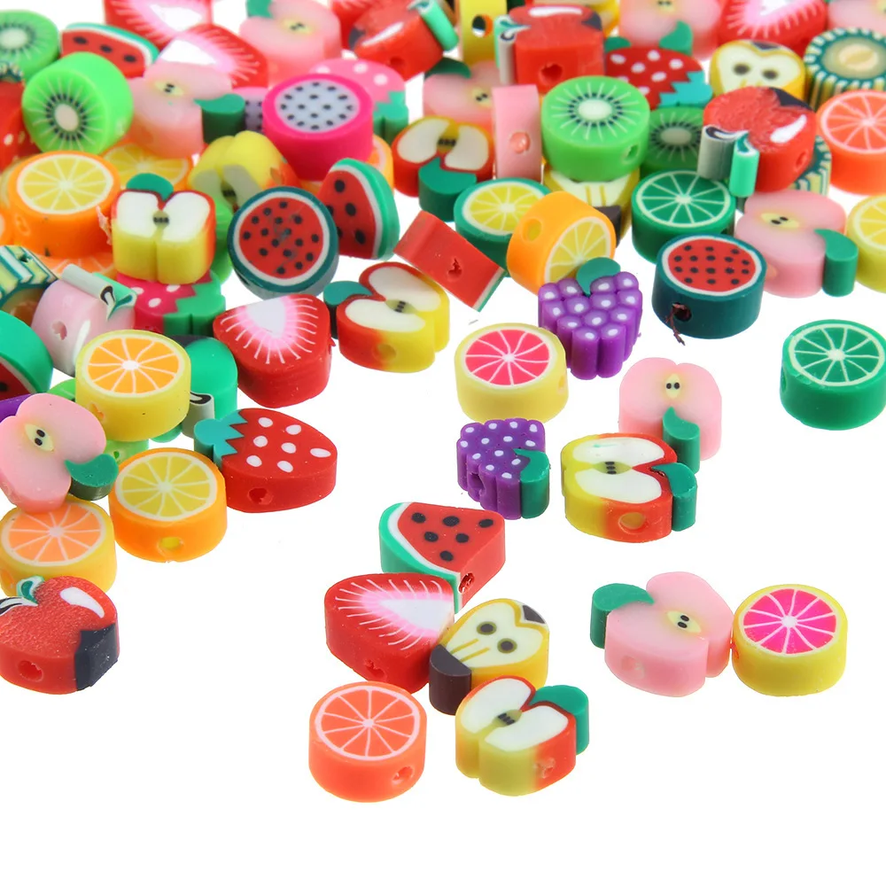 Stone Beads 9mm Mixed Fruit Polymer Beads Middle Hole Soft Pottery Bracelet Necklace Decor Beads DIY Clothing Ornaments Accessories 30pcs stone beads
