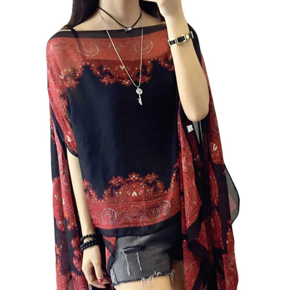 Summer Woman Plus Size Loose Shirts Cover Ups Scarf 10-color Chiffon Shawl Sunscreen Fabala Blouses Flower Sun Protection Shawl