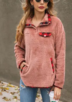 

Casual Fleece Patchwork Plus Size Fluffy Sweatshirt Women Fleece Casual Oversized Hoodie Winter Female Pullover Hoody Ladies