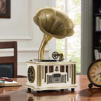 

8831B Mini Gramophone BT4.2 Double Track USB Player FM Radio Remote Control Two HIFI Speakers Phonograph