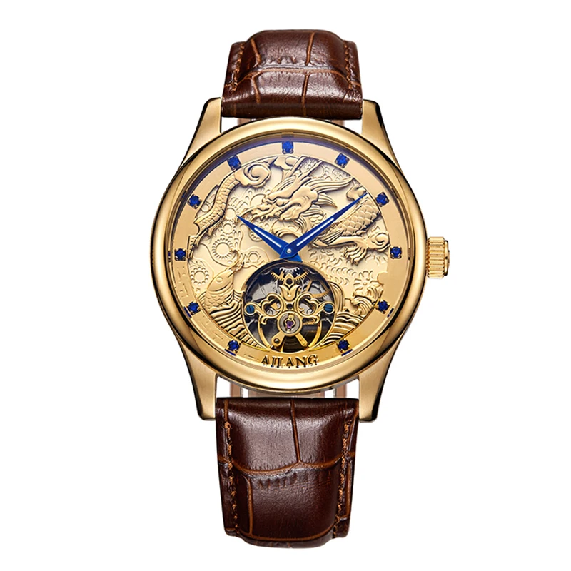 

AILANG Geneva Switzerland watches men luxury brand automatic Original Genuine Tourbillon skeleton gold watch chinese Dragon