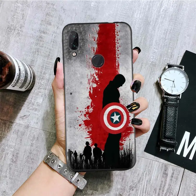 Мститель Капитан Америка Черная крышка чехол для телефона для Xiaomi Redmi Note фотоаппаратов моментальной печати 8 7 7S 7A 6 S2 GO K20 Pro 6A mi 6X 5X A1 CC 9 8 Coque