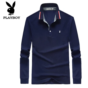 

Playboy Men's Slim Fashion Breathable Comfortable Cotton Lapel Anti Pilling POLO Shirt Long Sleeve Clothes
