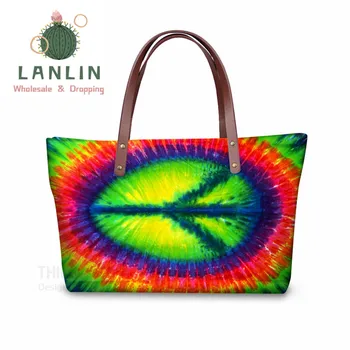 

LALIN Women Handbags Fashion Shoulder Bags 3D Swirl Tie Dye Printed Ladies Hand Bag Female Top-handle Bags Large Beach Tote