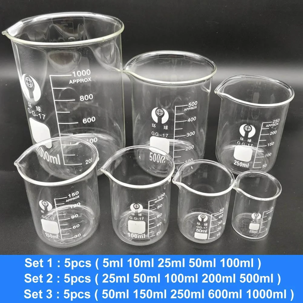 5pc Glass Beaker Set Clear 5 10 25 50 100 150 0 250 500 600 1000ml Glassware Borosilicate Glass Laboratory Educational Supply Aliexpress