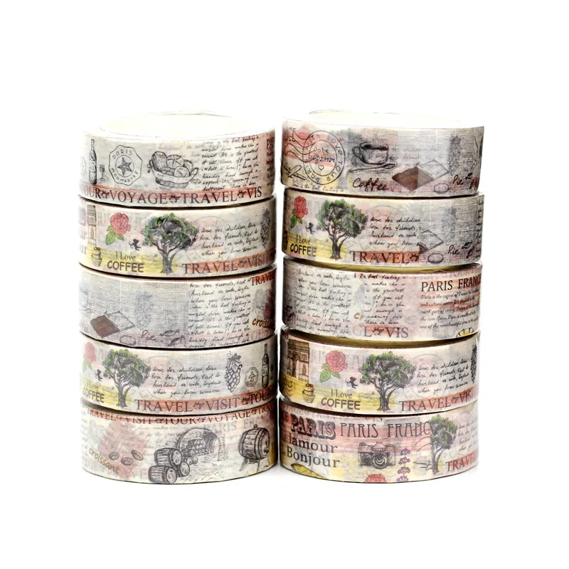 

NEW 10pcs/Lot Decorative Retro Stamp English Postcard Coffee Washi Tapes DIY Scrapbooking Adhesive Masking Tape Papeleria