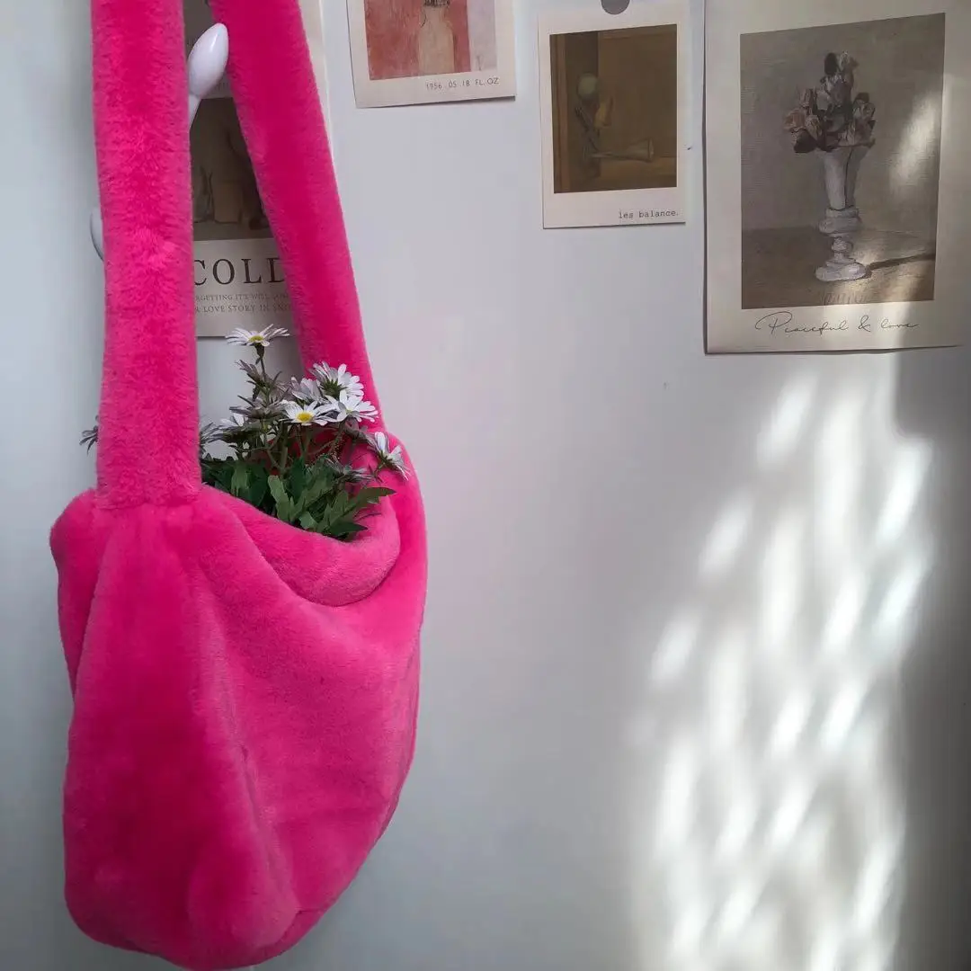 Bolsa Feminina Kawaii Y2k Pink Designer Bag Harajuku Faux Fur