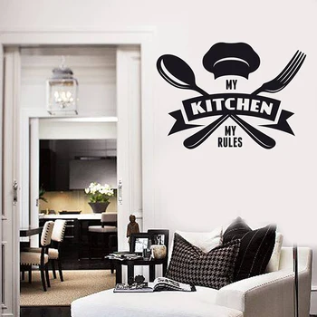 

Kitchen Tagline Vinyl Wall Decal My Kitchen My Rules Cafe Restaurant Decor Sticker DIY Home Decoration Accessories Y26