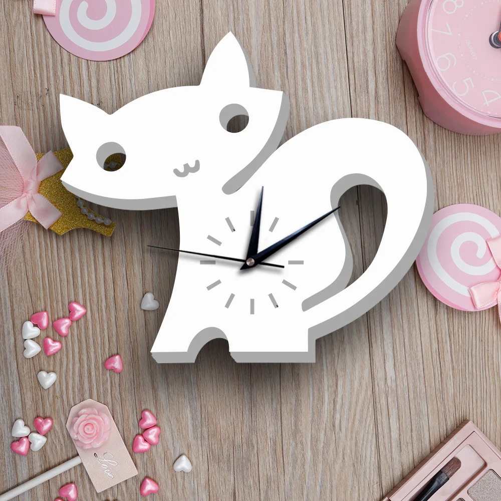 Creative Cartoon Cute Cat Wall Clock Home Decor Watch Way Tail Silence Decoration Art Decal for Living Room | Дом и сад
