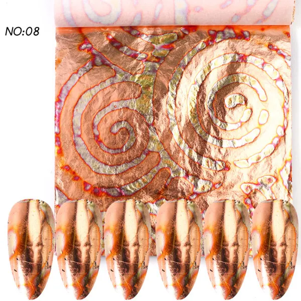 Бронзовые золотые наклейки для нейл-арта, металлическая фольга для ногтей, голографический слайдер, полное покрытие для ногтей, переводная бумага для маникюра, ногтей CH1546 - Цвет: 08