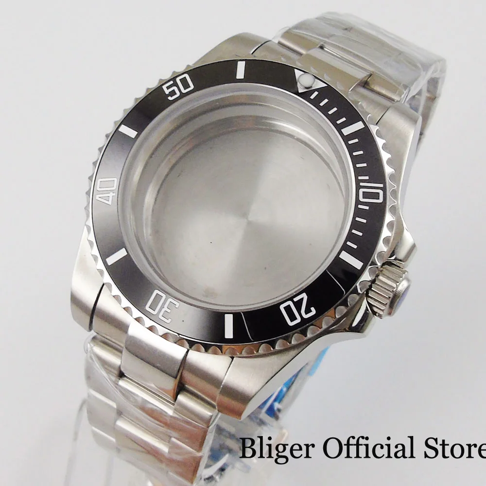 

High Quality Steel Automatic Men Watch Case For NH35 NH36 Plain Crystal Ceramic Bezel Seeing Through Back Deployment Clasp
