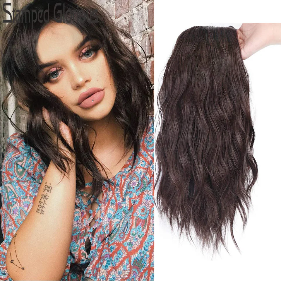 

Stamped Glorious Natural Wave Wig Short Black Wig Synthetic Wigs for Women Middle Part Heat Resistant Fiber Hair