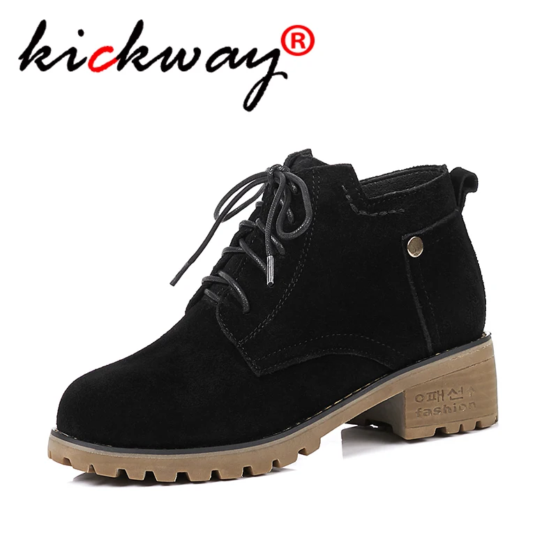

2019 New Ankle Boots Women Nature Cow Suede Autumn Winter Fashion Round Toe Hoof heel Zipper Woman Chelsea Boots Plus size 34-43