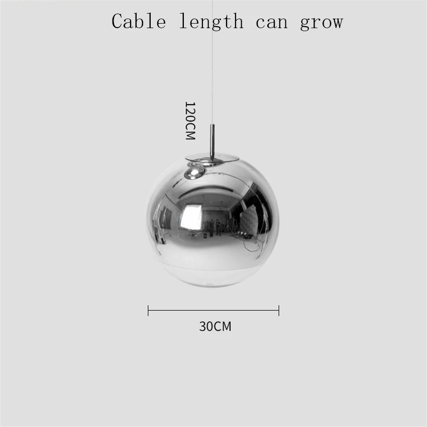 Скандинавский Серебряный Золотой медный абажур, светильник, стеклянный шар, подвесной светильник, круглый светодиодный подвесной светильник, светильник для кухни - Цвет корпуса: Silver 30CM