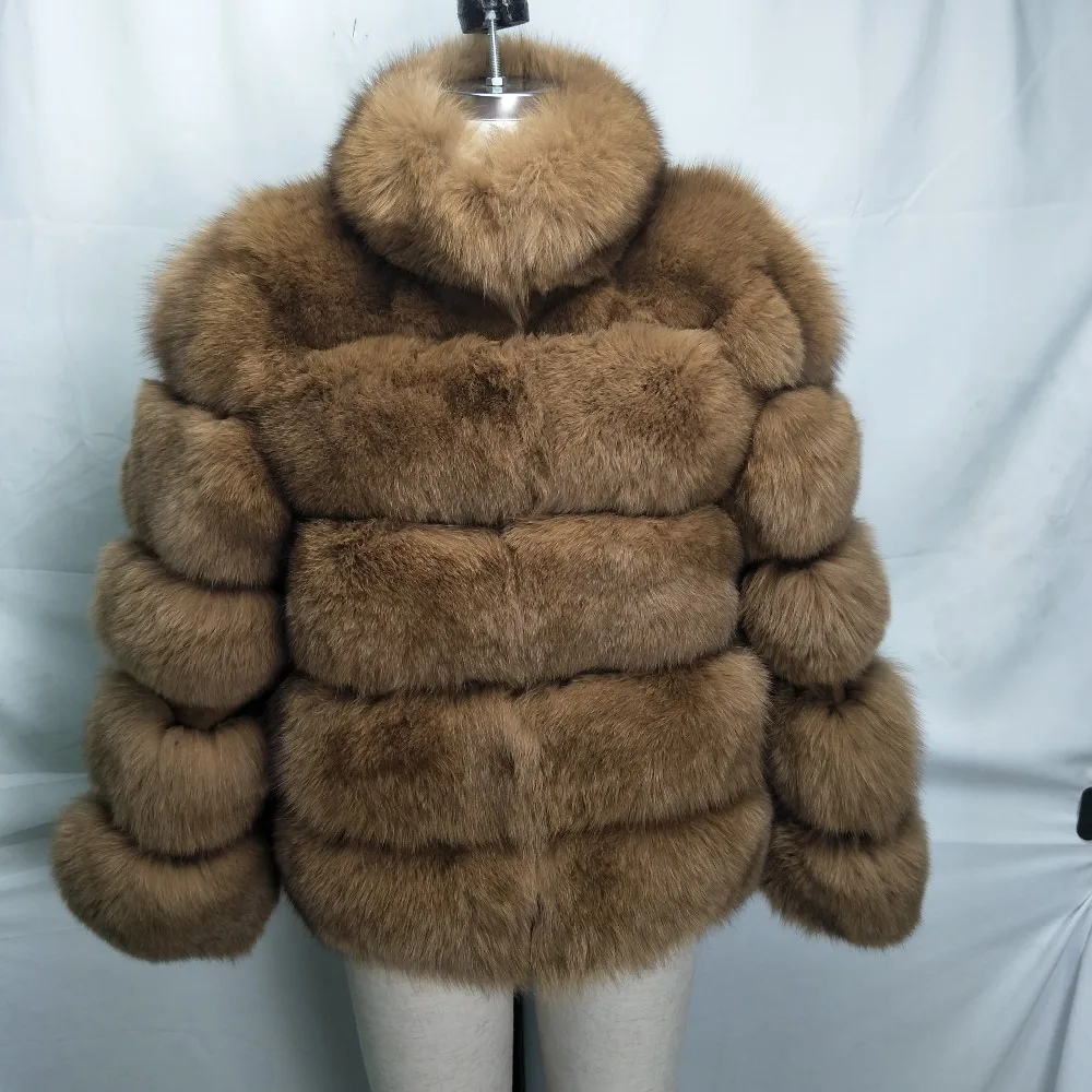 60 см Женская Высококачественная шуба из натурального меха, жилет из натурального Лисьего меха, кожаная куртка, кожаное пальто, воротник-стойка, длинный рукав, мех лисы