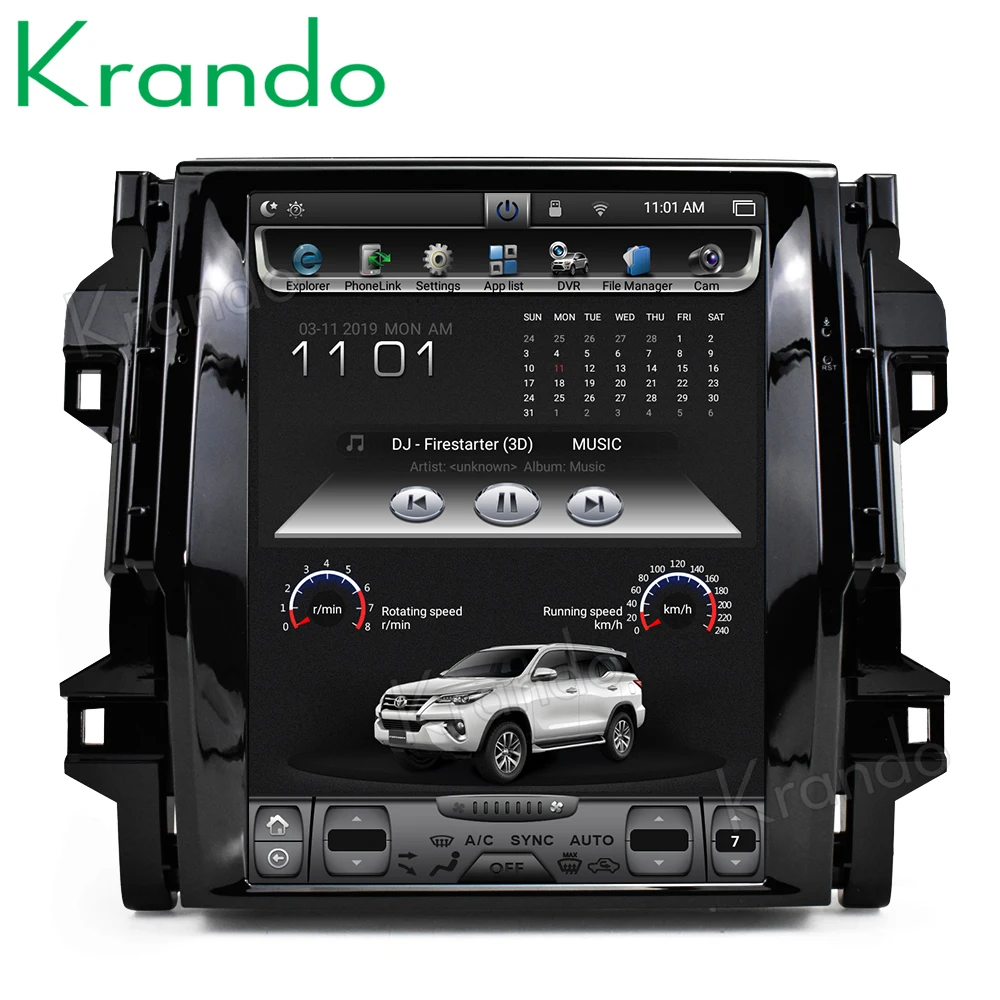 Cheap Krando Android 7.1 12.1" Tesla Vertical touch screen car dvd radio player for Toyota Fortuner 2016+ navigation system bluetooth 1