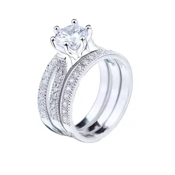 

Chran Classic Silver Plated Cubic Zircon Wedding Rings for Women Elegant 3 Pave Finger Couple Rings Jewelry Accessories