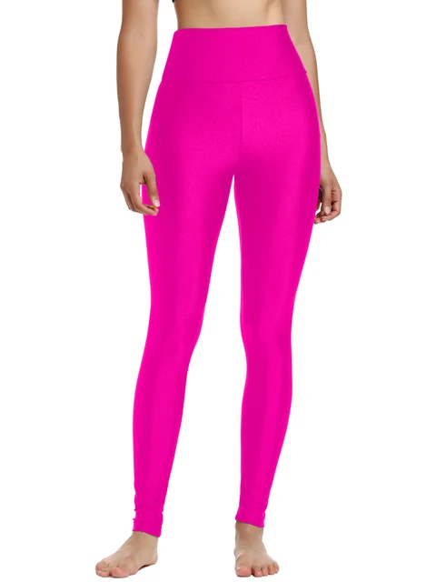 Womens Nylon Neon High Waist Spandex Leggings Hot Pink 80s Party Pants  Costume Tummy Control Trousers - AliExpress
