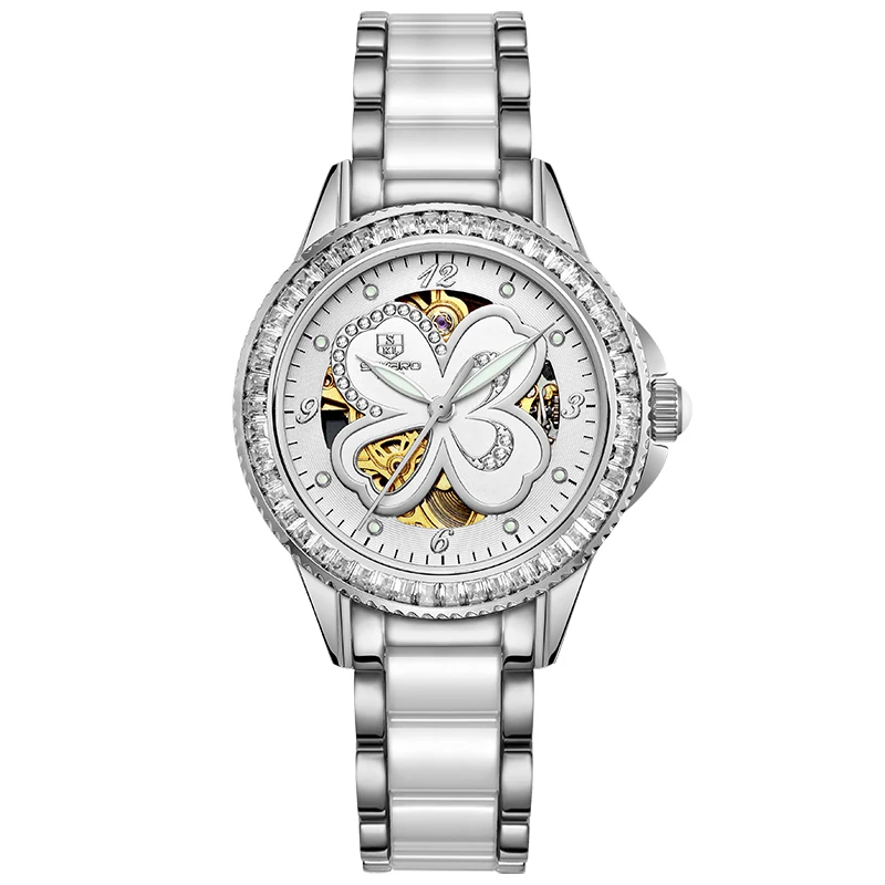 

SEKARO 8036 Switzerland watch women luxury brand automatic mechanical Ms. genuine fashion white ceramic hollow waterproof watch