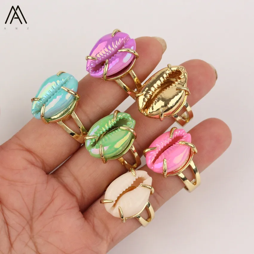 

Random Sale Fashion Adjustable Plated Gold Claw Cowrie Shell Ring Women Jewelry,Summer Beach Shell Colorful Rings Gift GH-470