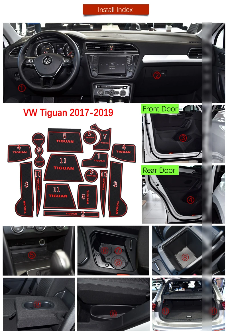 Автомобильный гаджет для VW Tiguan 2 MK2 Volkswagen, аксессуары, гелевая накладка, резиновый слот для ворот, коврик, коврики для чашек, Tapis Voiture