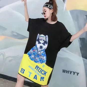 

2020 Summer Casual Women T-shirts New Style Cartoon Printed Mid-length Large Size Short Sleeve T-shirt O-Neck Harajuku T-shirt