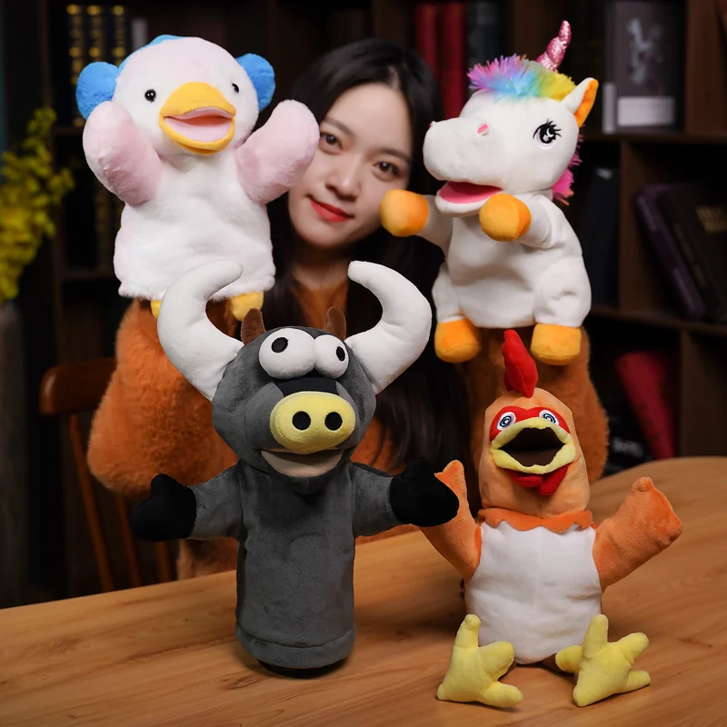 Cute Unicorn Penguin Plush Hand Puppet Soft Animals Puppet Bird Fox Hand For Kids Adult Pretend Playing Doll Kawaii Gift