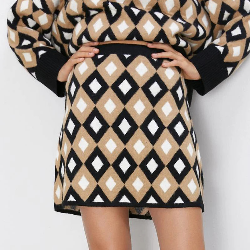 Fandy lokar Argyle юбки с принтом для женщин модные жаккардовые юбки с эластичной талией женские элегантные мини юбки для женщин IJ