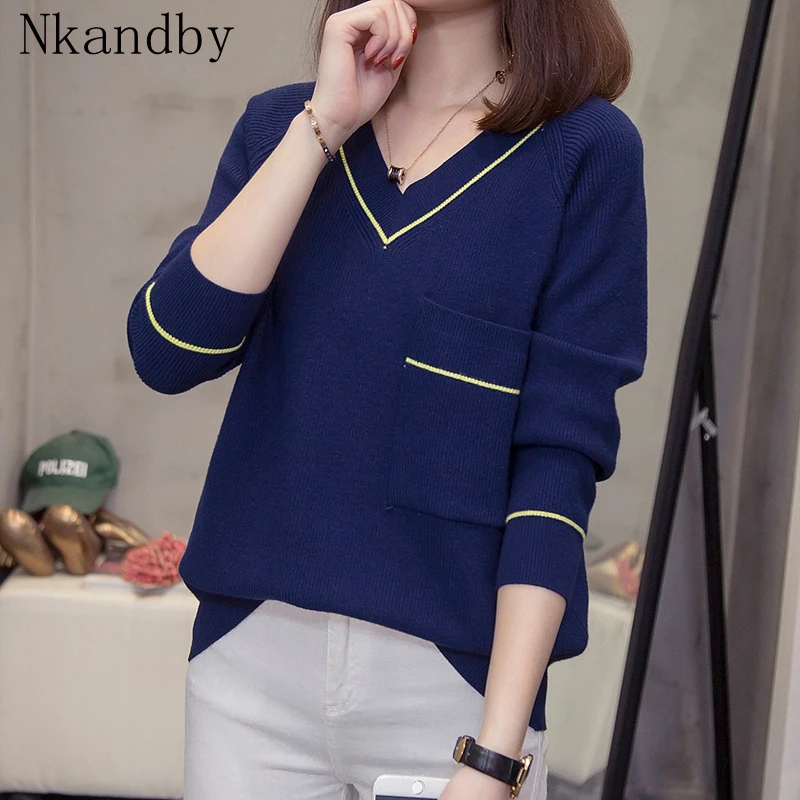 

Plus Size Short Sweaters Woman Korean Fashion Office Lady Knitwear Pockets 2019 Autumn Winter Clothing Oversize Lively Jumper