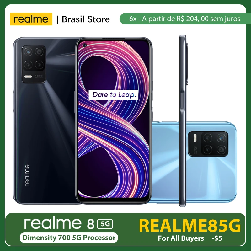 Смартфон realme 8 5G 6 ГБ + 128 Гб глобальная версия NFC 700 дюйма 90 Гц 5000 мАч тройная камера