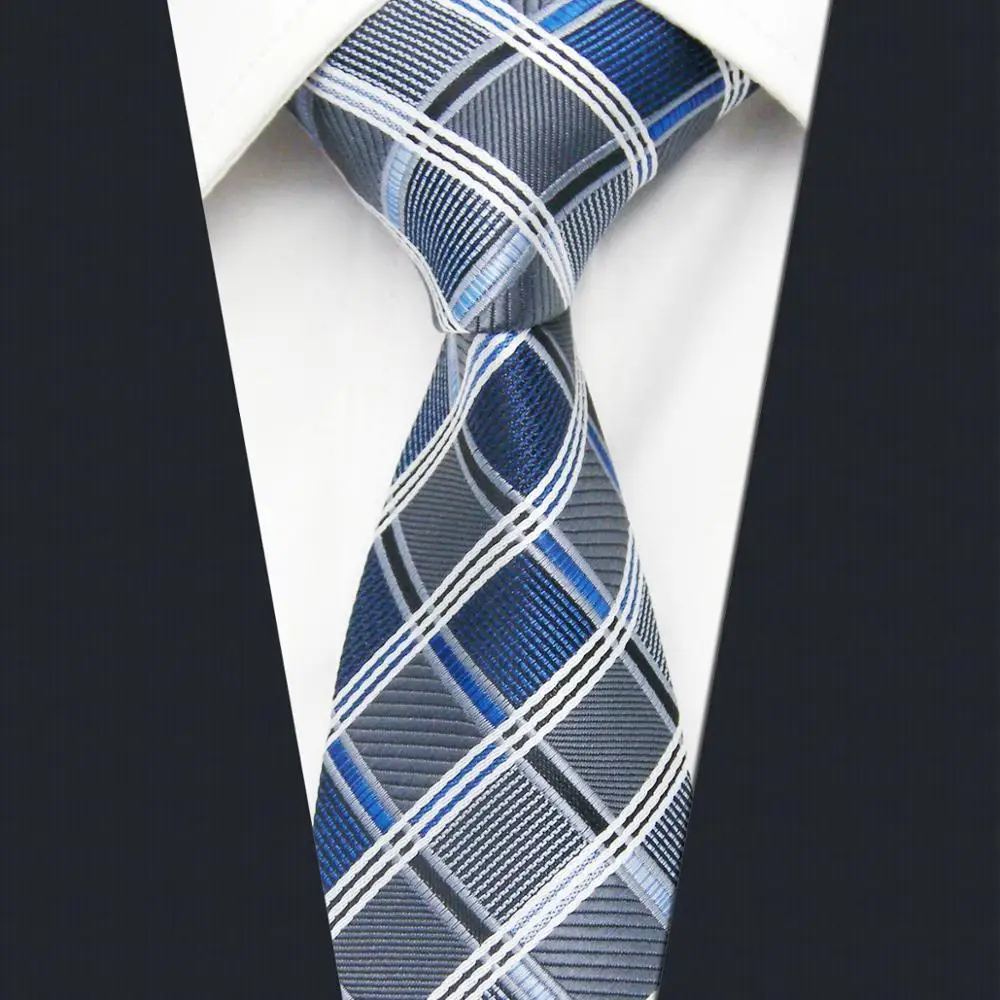 AZ17 Gray Blue Slim Ties for Men Checkered Mens Skinny Neck Tie 6cm