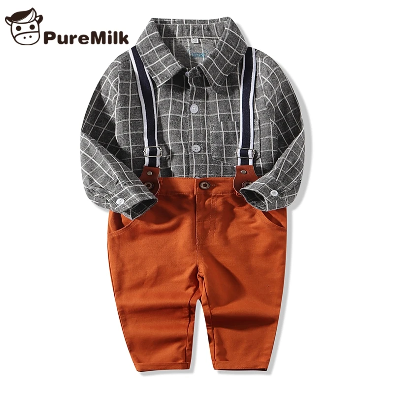Bebes одежда плед для новорожденного одежда в клетку для маленьких мальчиков топы с комбинезоны комплект одежды для малыша 2 шт./компл