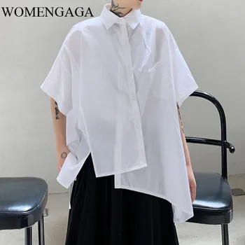 

Korea 2020 New Summer Asymmetric Shirts Women Solid Color Wild Cotton Ladies Blouses and Tops Short-sleeved Women Clothing