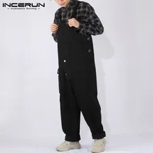 INCERUN, корейские повседневные мужские однотонные прямые брюки, модный Джокер, комбинезон на подтяжках, бегунов, мужские комбинезоны, комбинезоны, уличная одежда
