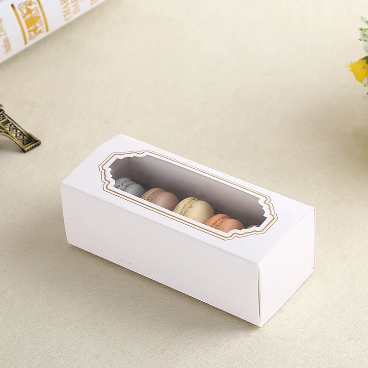 

20PCS/LOT White Macaron box with transparent window dessert macarons pastry packaging boxes
