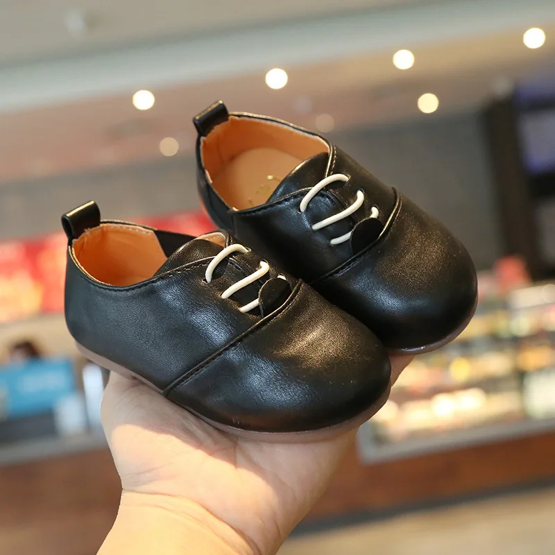 2021 New Spring Children Casual Shoes White Dress Shoes Girls Boys Soft Bottom Black Brown Kids Leather Shoes Slip On E02133
