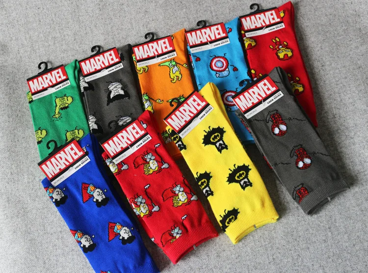 Мужские носки с героями мультфильмов, 100 хлопок, модные, забавные, в стиле хип-хоп, Hombre Calcetines, уличный стиль, Marvel Sokken Mannen, 7 пар