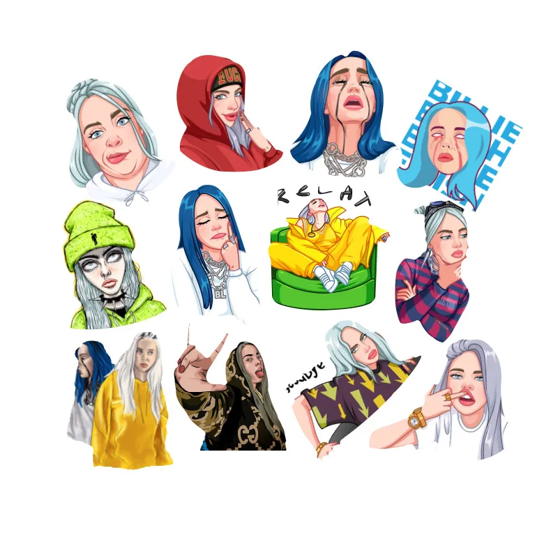 53 шт./компл. Billie Eilish наклейки для детских игрушек, Чемодан двигатель автомобиля чемодан ноутбука скейтборд настенные часы Прохладный аниме футболка с декором в виде