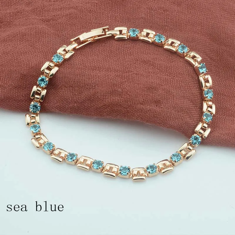 sea blue 9 цветов для женщин и девушек розовый/зеленый/белый/красный/синий кубический циркон камень браслеты на запястье квадратной формы браслеты - Окраска металла: sea blue