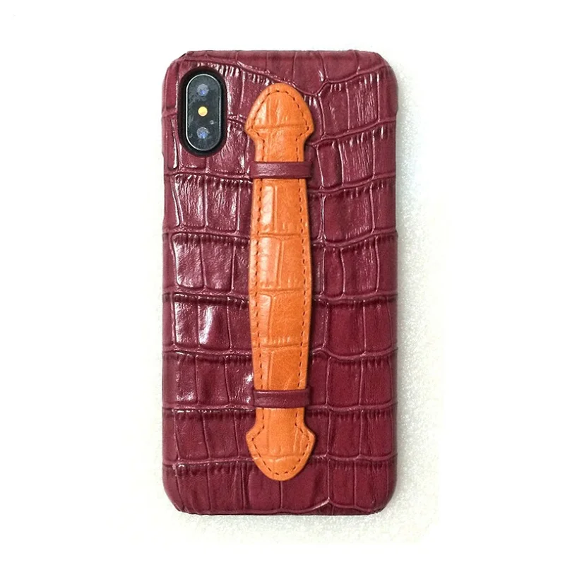 Orange Strap Case Подлинный кожаный ремешок на руку держатель чехол для iPhone X XS Max XR 7 8 Plus роскошные чехлы для телефонов тонкий жесткий чехол милый крокодил - Цвет: Orange Strap Case
