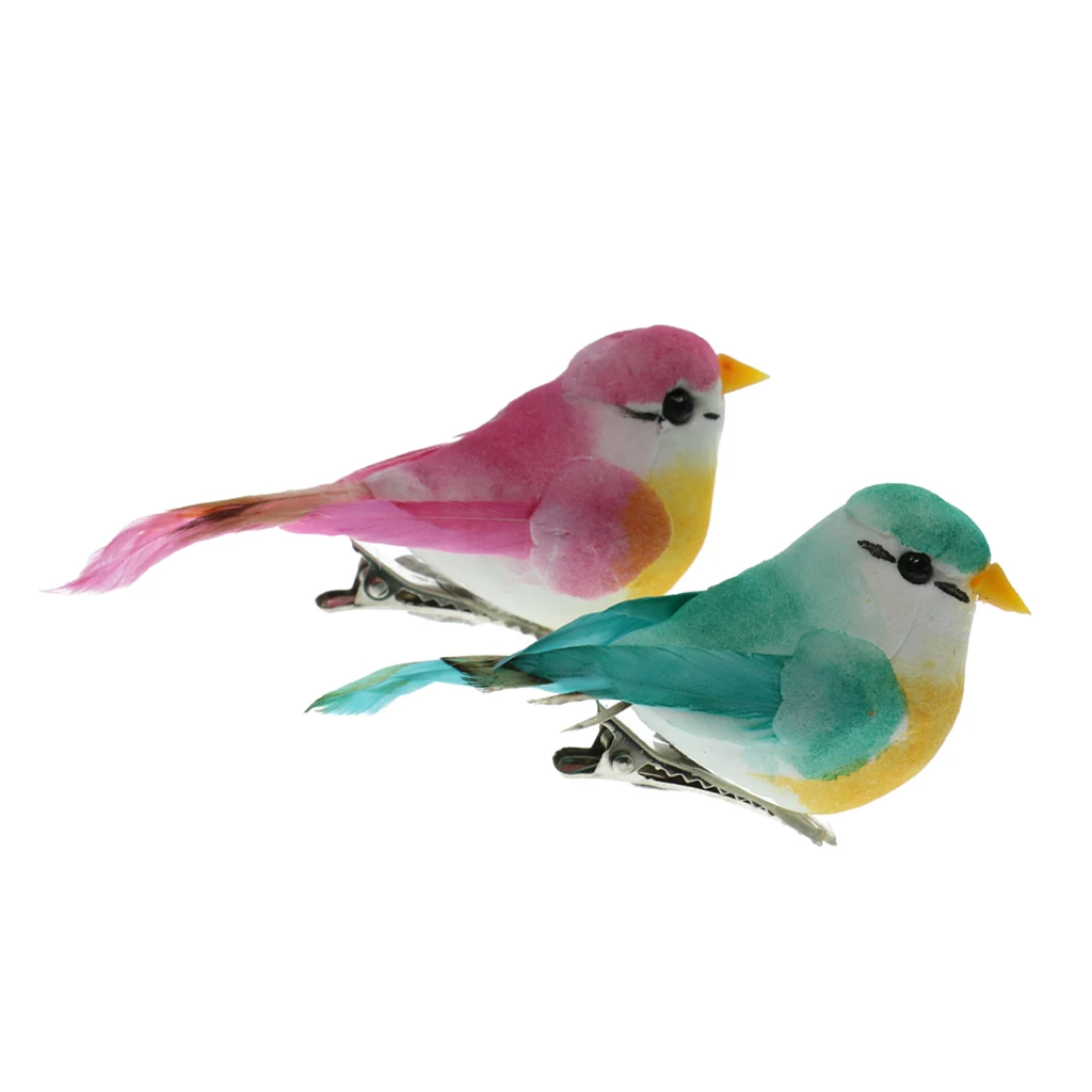 2Pieces Cute Small Artificial Feather Bird Foam Birds Photo Props Home Table Garden Bonsai Decor