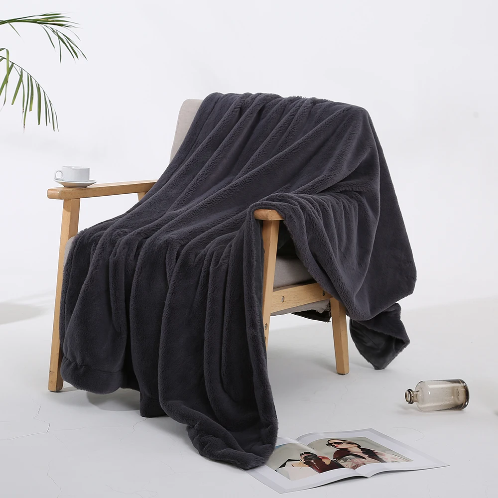 1 шт., однотонное искусственное одеяло из меха кролика, супер мягкое зимнее постельное белье, пушистое Фланелевое Норковое плюшевое одеяло для дивана, спальни