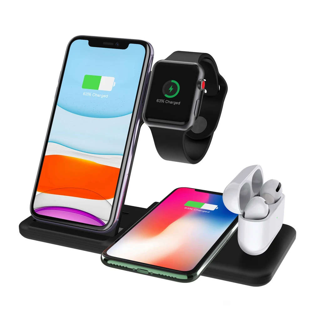 Soporte de cargador inalámbrico 4 en 1 para Apple Watch Series, AirPods, iPhone X, 8 Plus, XS, Max, XR, Base de carga inalámbrica rápida|Cargadores inalámbricos| - AliExpress
