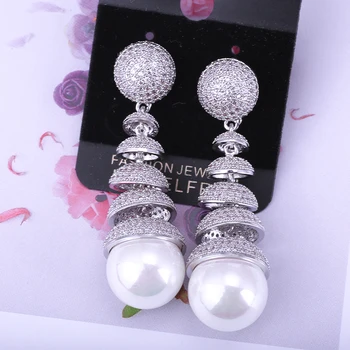 

VERY GIRL Luxury Cubic Zirconia Earrings Fashion European American Simulated Pearl Pendant Women Ear Accessories for Wedding