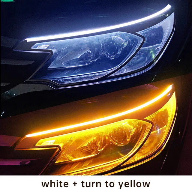 2pcs LED DRL Car Daytime Running Light Flexible Waterproof Strip Auto Headlights White Turn Signal Yellow Brake Flow Lights 12V white yellow