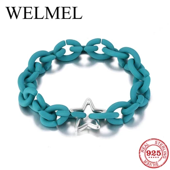 

Fashion Silver Bead Bracelets Star Lock Charm Lake Blue Hard Rubber Bracelet for Women Fashion Silver Bracelet Jewelry