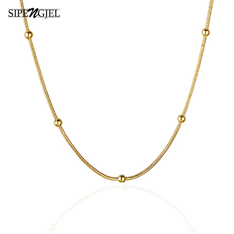SIPENGJEL Fashion 316 Stainless Steel Round Ball Gold-colorl Pendant Necklace Link Chain Choker For Women Man Jewelry | Украшения и