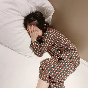 

ZMHYAOKE Spring Summer 2020 Children Clothing Boys Girls Retro Printed Cotton Suits Home Service Air-conditioned Girls Clothes