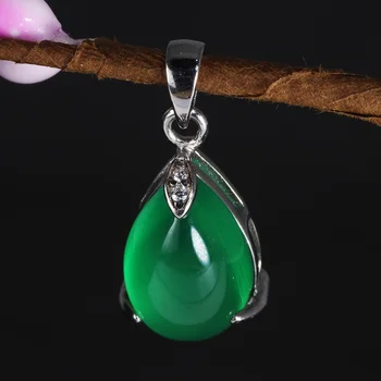 

Natural Stones Jade Crystal Pendant Real Pure 925 Sterling Silver For Women Antique Retro Birthstone Fashion