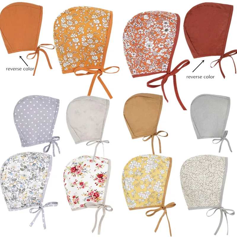 

1pc Newborn Baby Double Side Floral Vintage Hat Cotton Linen Beanie Infant Props Cap Summer Bonnet Hat 0-24m